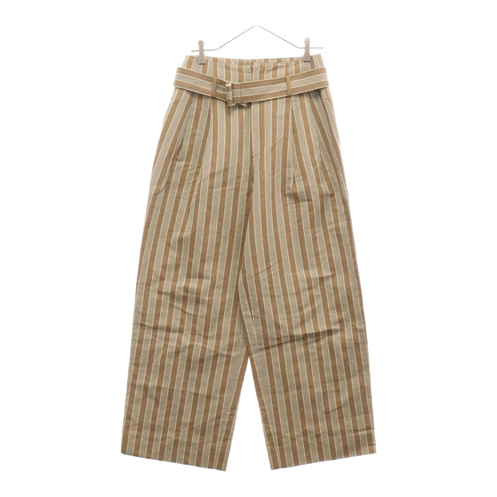 beautiful people(ビューティフルピープル) 18SS REGIMANRAL STRIPE TWO TUCK PANTS ストライプ ツータック リネン混 スラックスパンツ ブラウン/ブルー レディース 1825105007