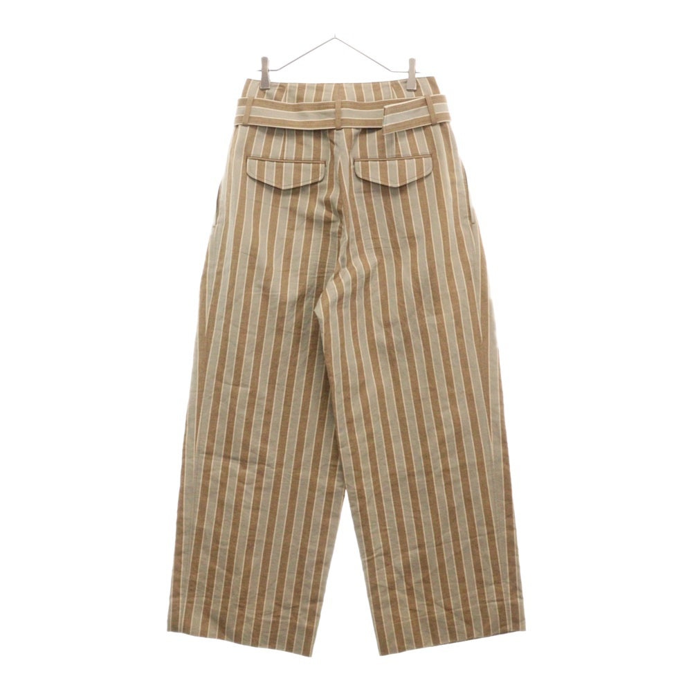 beautiful people(ビューティフルピープル) 18SS REGIMANRAL STRIPE TWO TUCK PANTS ストライプ ツータック リネン混 スラックスパンツ ブラウン/ブルー レディース 1825105007