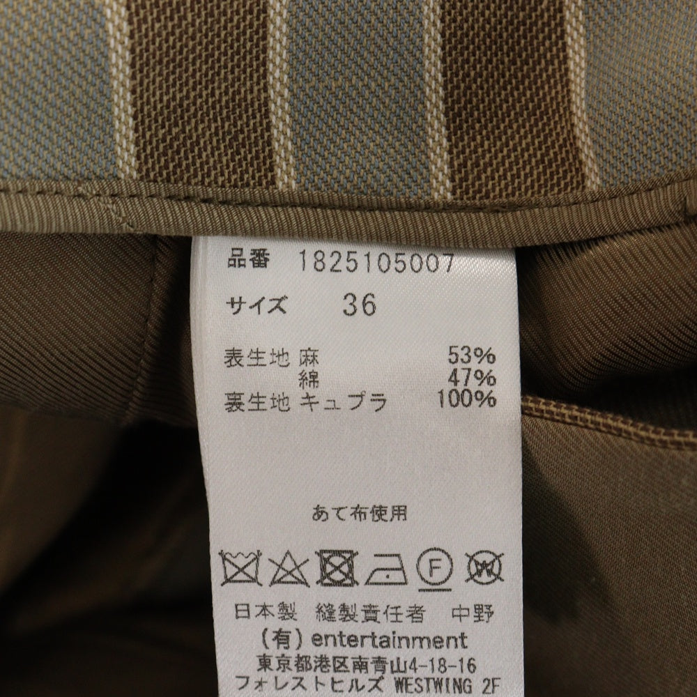 beautiful people(ビューティフルピープル) 18SS REGIMANRAL STRIPE TWO TUCK PANTS ストライプ ツータック リネン混 スラックスパンツ ブラウン/ブルー レディース 1825105007