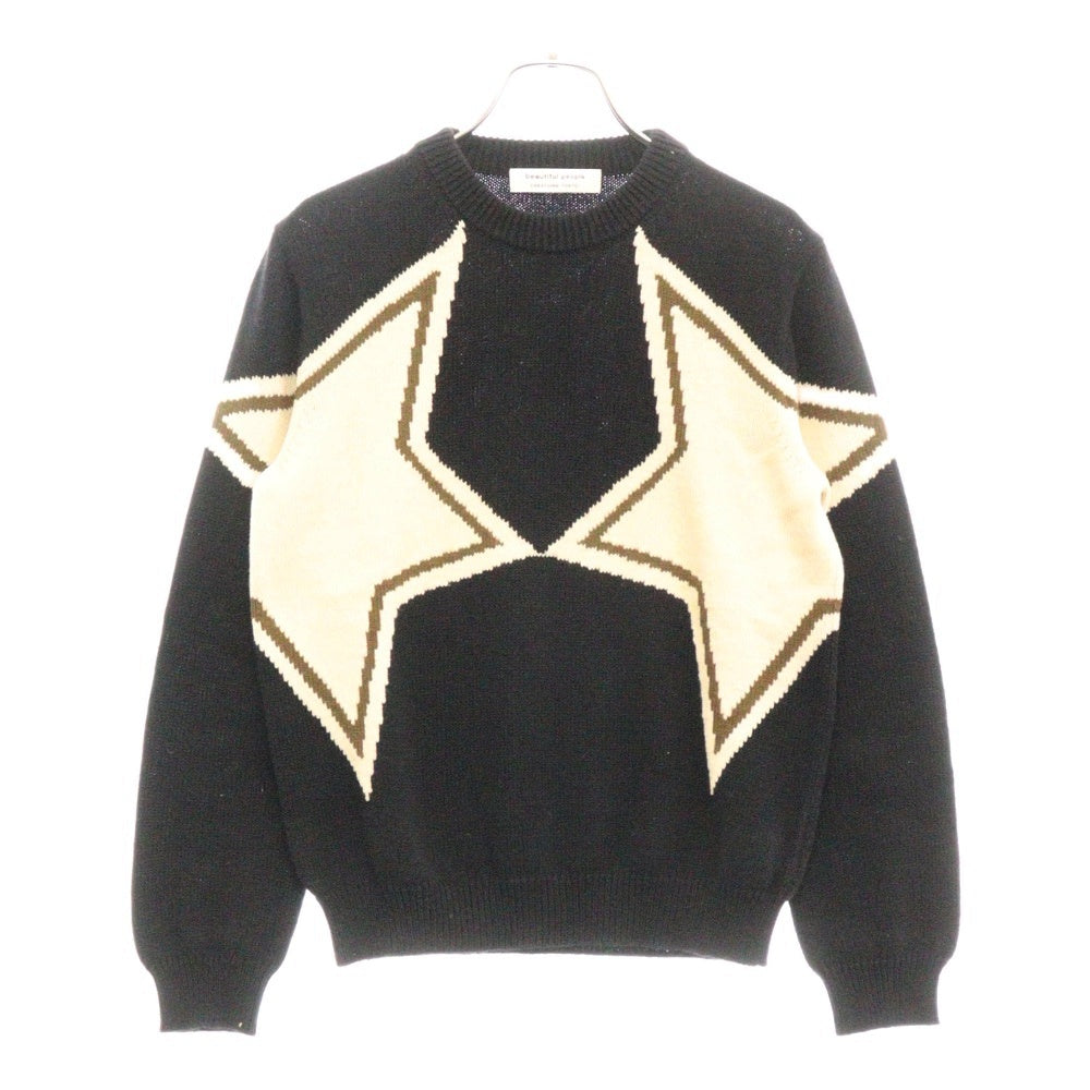 beautiful people(ビューティフルピープル) STAR INTARSIA PULLOVER スター インターシア ニット プルオーバーセーター ブラック/ベージュ レディース 1645210401
