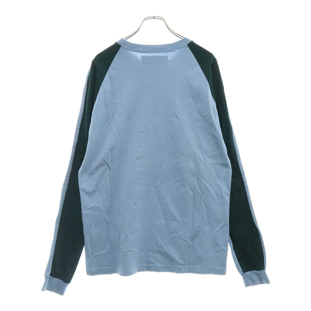 RAVENIK(レイヴニック) 異素材切り替え アームデザイン クルーネック ロングスリーブ 長袖Tシャツ カットソー ライトブルー