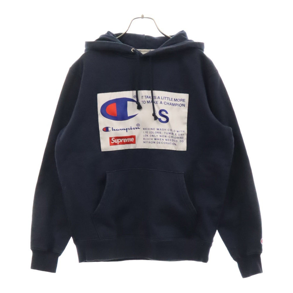 SUPREME(シュプリーム) 18AW Label Hooded Sweatshirt コーナーラベル フーデッド スウェットシャツ プルオーバーパーカー ネイビー
