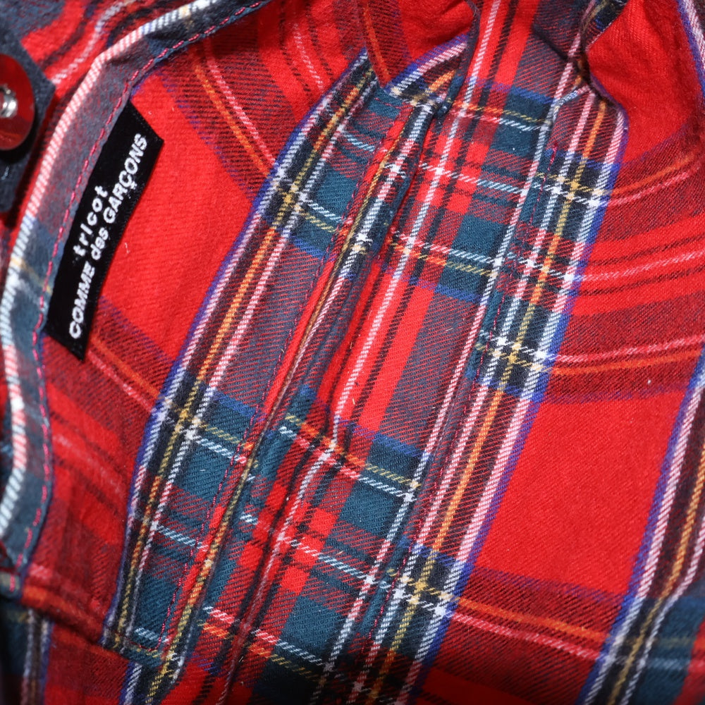 tricot COMME des GARCONS(トリコ コム デ ギャルソン) 15AW フェイクパテントレザー ハトメデザイン タータンチェックライニング チェーンショルダーバッグ ブラック レディース TP-K 202
