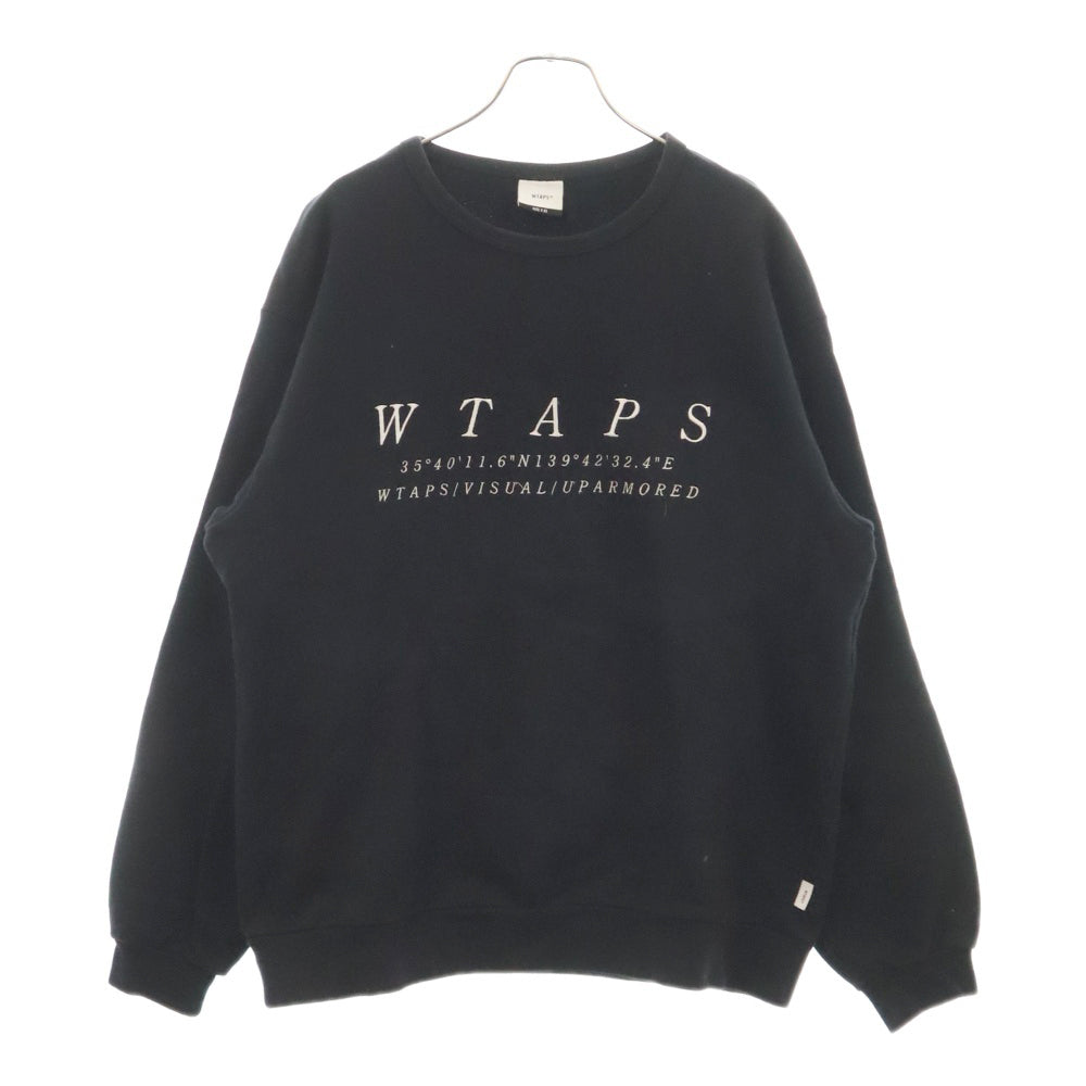 WTAPS(ダブルタップス) 19AW SYSTEM/SWEATSHIRT.COTTON システム コットン ロゴエンブロイダリー クルーネック 長袖 スウェット トレーナー ブラック 192ATDT-CP01S