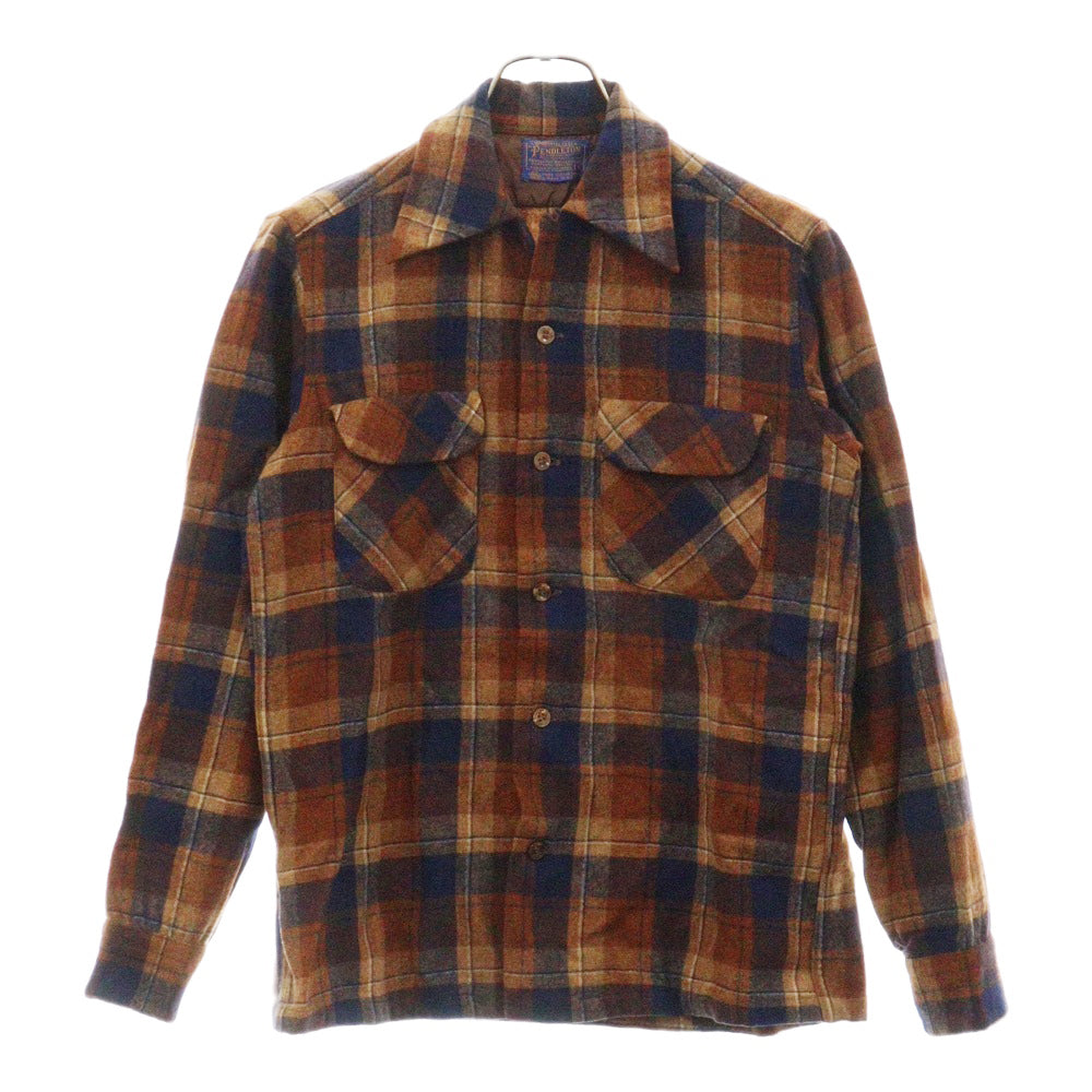 PENDLETON(ペンドルトン) 70S チェック柄 ウール フランネル 長袖シャツ ロングスリーブ ブラウン