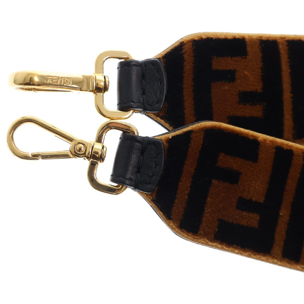 FENDI(フェンディ) シェイブド加工 ズッカ柄 レザー ストラップユー ショルダーストラップ ブラウン/ブラック レディース 8AV077