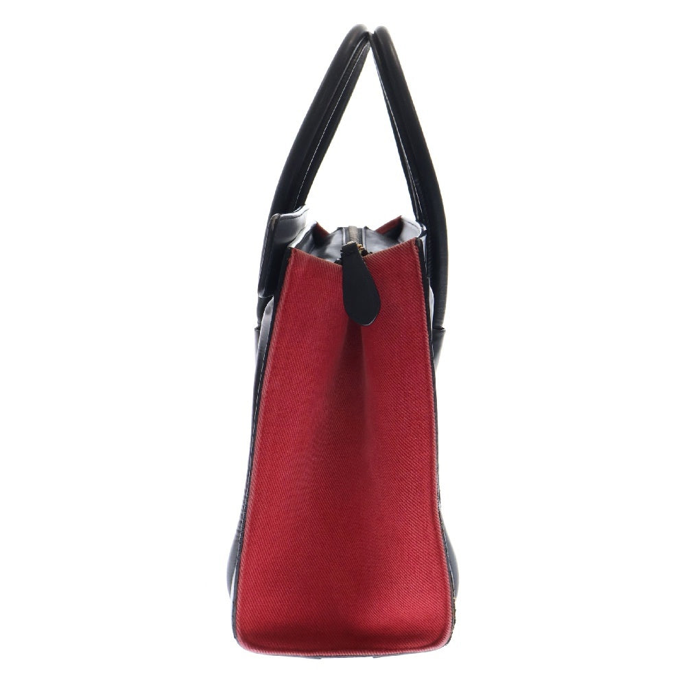 CELINE(セリーヌ) ラゲージ マイクロ ショッパー キャンバス カーフレザー ハンドバッグ ブラック/レッド レディース 167792XSI S-GA-3185