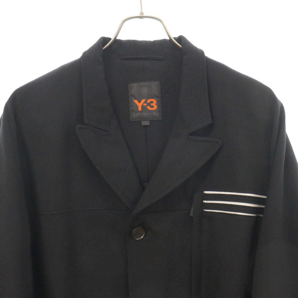 Y-3(ワイスリー) ウール ストライプデザイン マルチポケット 3B ロングテーラードジャケット ブラック