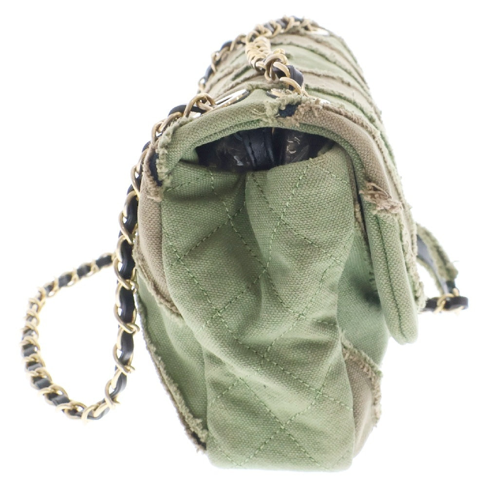 CHANEL(シャネル) シェブロン パッチワーク フラップ ゴールド金具 チェーンショルダーバッグ グリーン/カーキ レディース 23番台