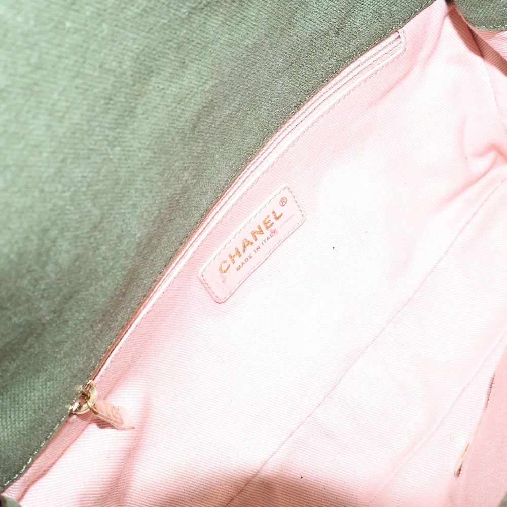CHANEL(シャネル) シェブロン パッチワーク フラップ ゴールド金具 チェーンショルダーバッグ グリーン/カーキ レディース 23番台