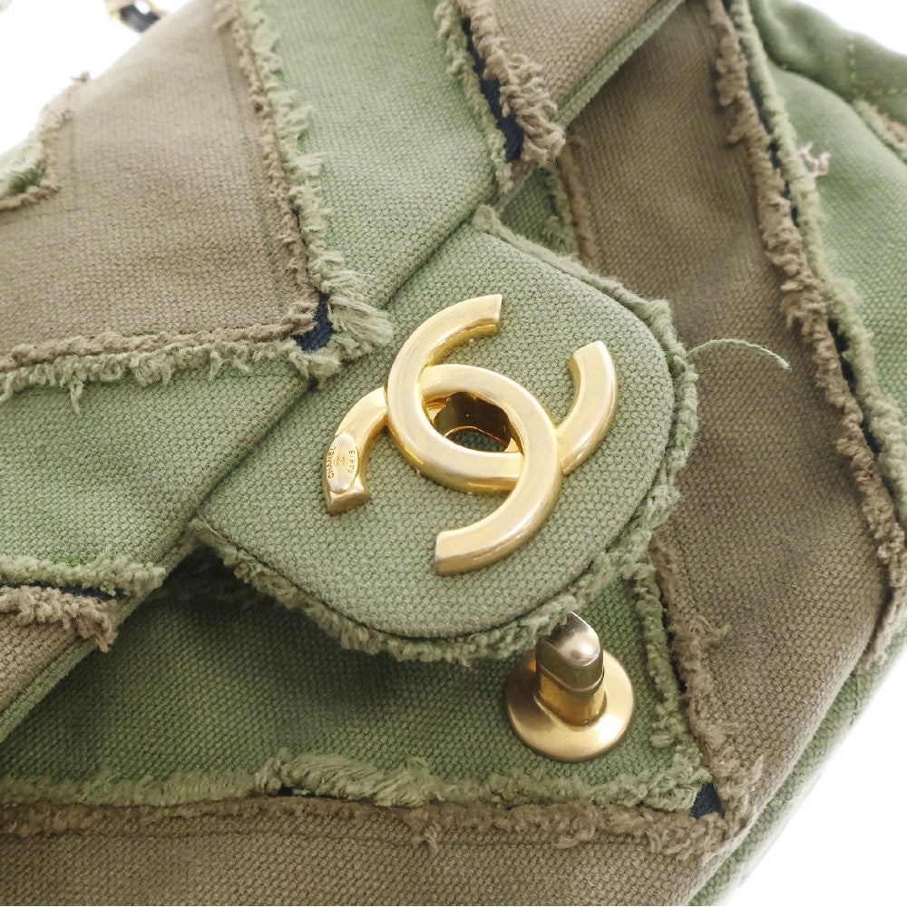 CHANEL(シャネル) シェブロン パッチワーク フラップ ゴールド金具 チェーンショルダーバッグ グリーン/カーキ レディース 23番台