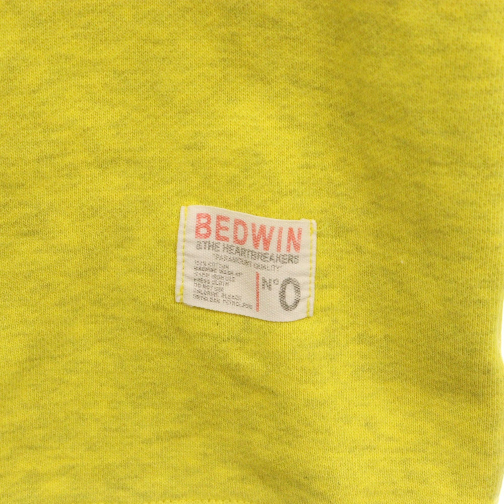BEDWIN & THE HEARTBREAKERS(ベドウィンアンドザハートブレーカーズ) カレッジプリント クルーネック Vガゼット スウェット トレーナー イエロー レディース
