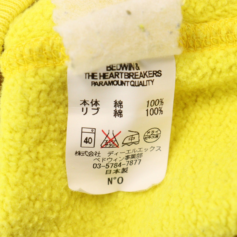 BEDWIN & THE HEARTBREAKERS(ベドウィンアンドザハートブレーカーズ) カレッジプリント クルーネック Vガゼット スウェット トレーナー イエロー レディース
