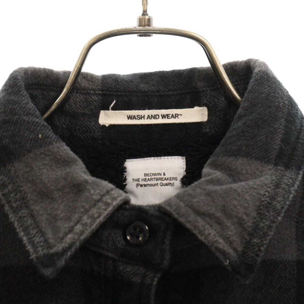BEDWIN & THE HEARTBREAKERS(ベドウィンアンドザハートブレーカーズ) BUFFALO CHECK FLANNEL SHIRT バッファローチェック 裏ボア フランネル長袖シャツ ブラック/グレー レディース