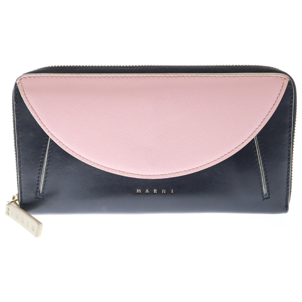 MARNI(マルニ) フラップデザイン バイカラー ラウンドジップ レザー ロングウォレット 長財布 ピンク/ブラック レディース PFMO0007Q2 LV589