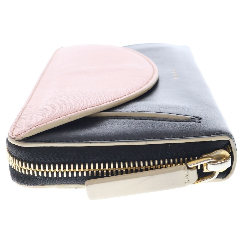 MARNI(マルニ) フラップデザイン バイカラー ラウンドジップ レザー ロングウォレット 長財布 ピンク/ブラック レディース PFMO0007Q2 LV589