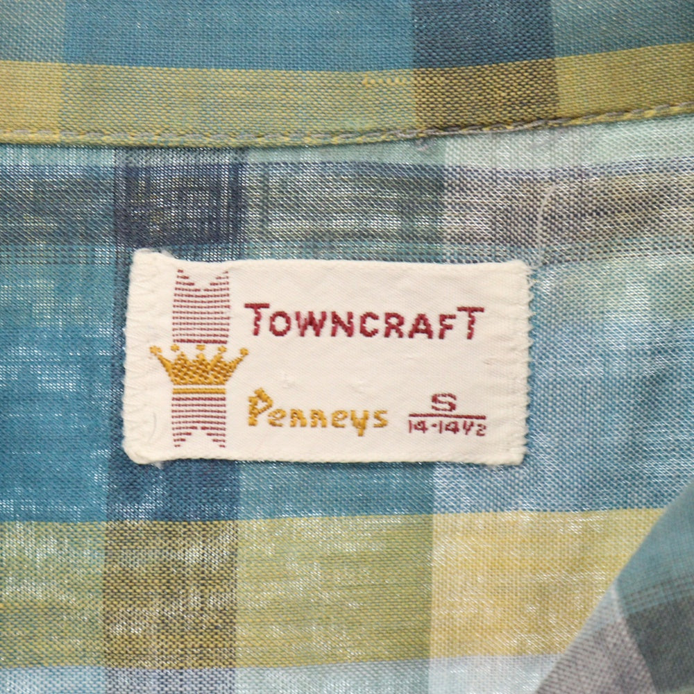 VINTAGE(ヴィンテージ) 60-70S VINTAGE TOWNCRAFT ヴィンテージ タウンクラフト コットンポリ チェック柄 長袖オープンカラーシャツ ブルー/イエロー