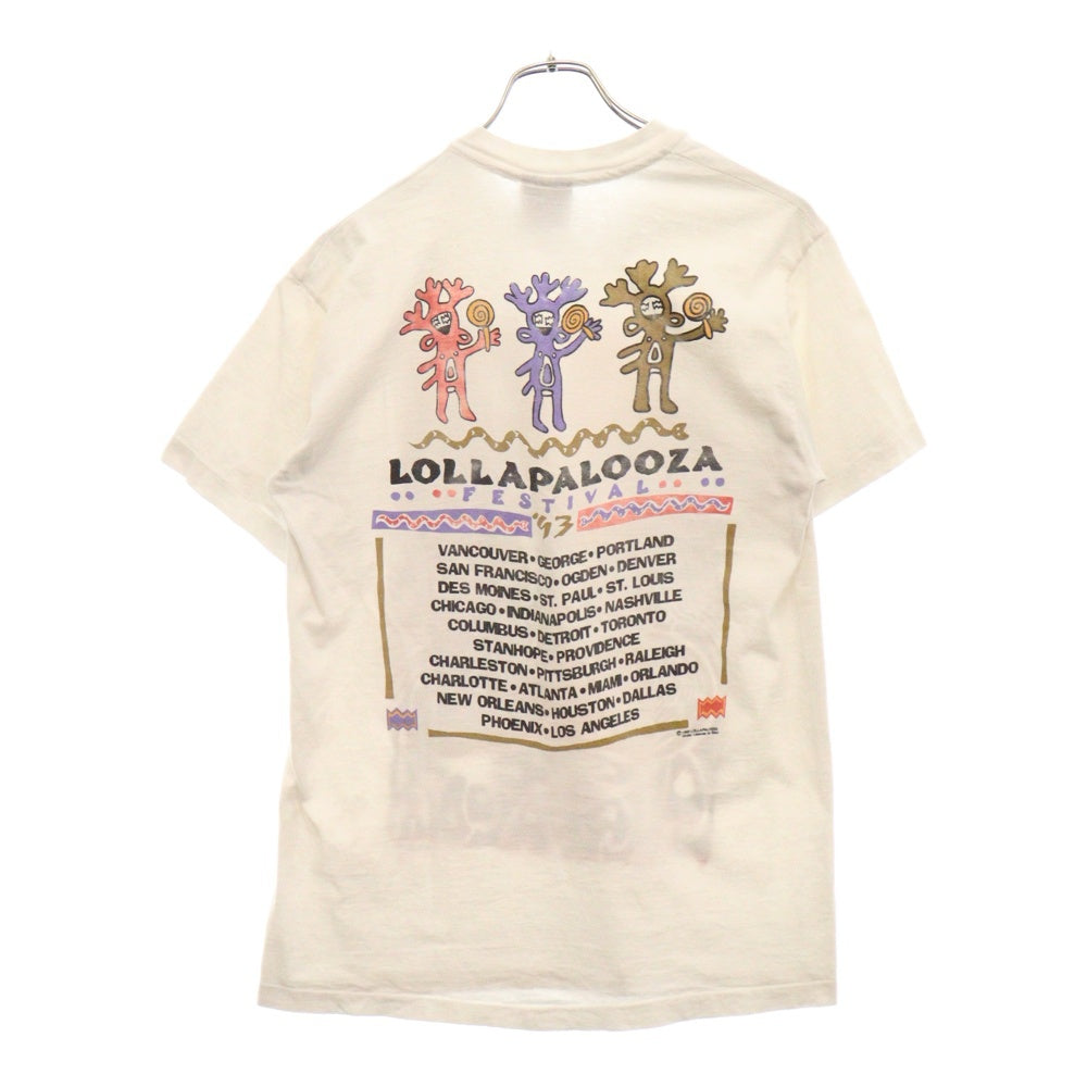 VINTAGE(ヴィンテージ) 90S LOLLAPALOOZA 93年 ロラパルーザ 裾シングル 両面プリント クルーネック 半袖Tシャツ カットソー ホワイト