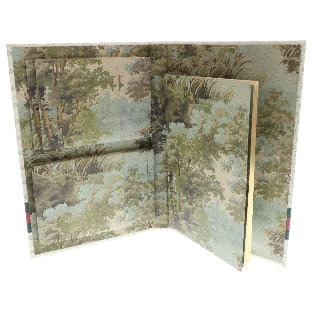 GUCCI(グッチ) 20PIECE STATIONARY SET WITH NOTEBOOK ノートブック 文具セット レターセット 風景画 カーキ