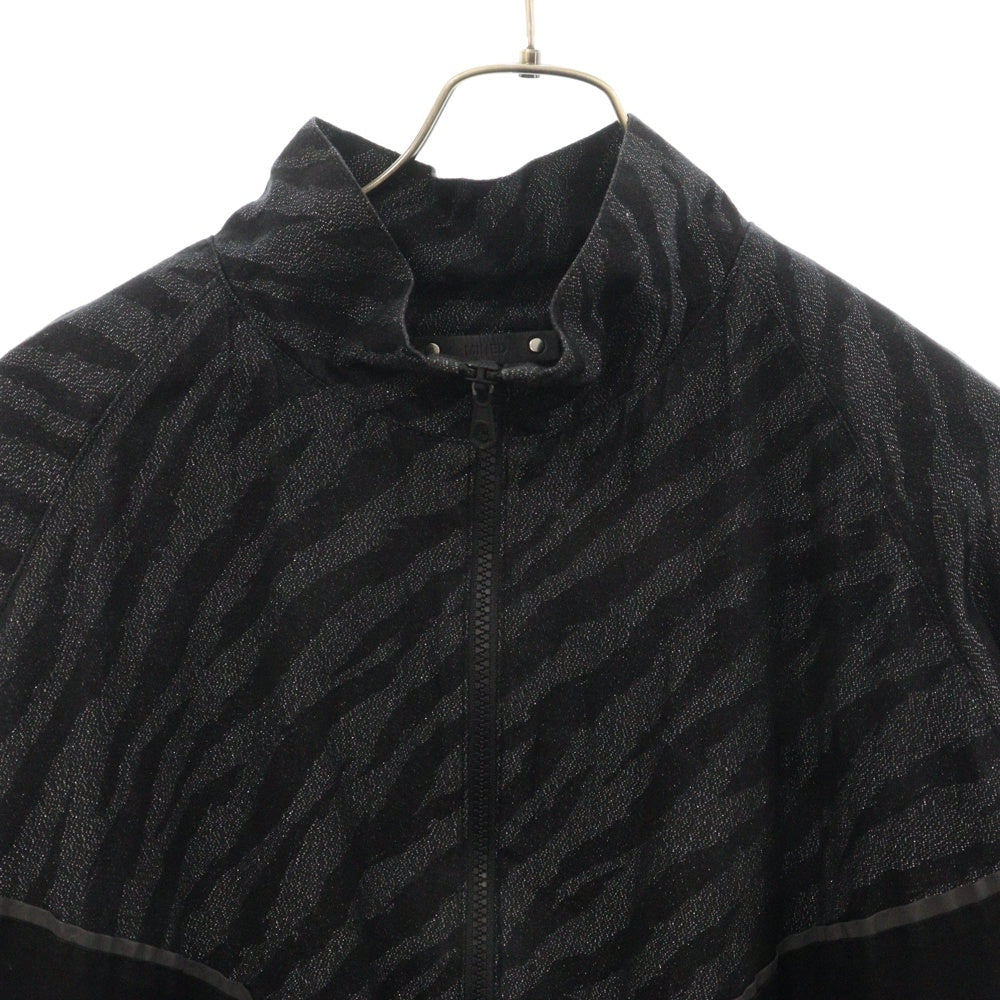 MINEDENIM(マインデニム) Diago.T Denim V.Line Athletic BZ アニマル 総柄 ラメ コットン 裏地メッシュ ジップアップ ジャケット ブルゾン ブラック 2303-8002