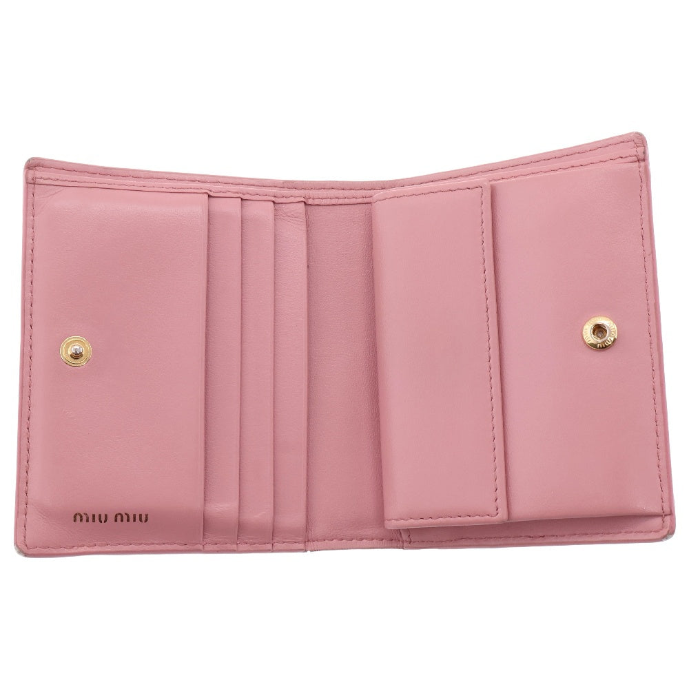 miumiu(ミュウミュウ) ST.COCCO ROSA クロコ型押し エンボスレザー コンパクト ウォレット 二つ折り財布 ピンク/ゴールド 5MV204 2B8G