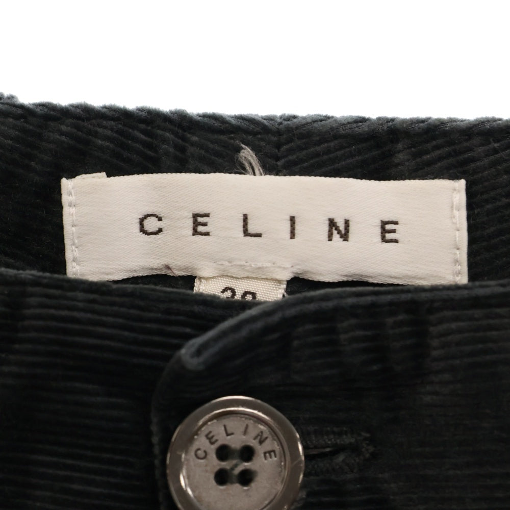 CELINE(セリーヌ) バック レザーパッチ ロゴ コーデュロイ ストレートパンツ ブラック レディース
