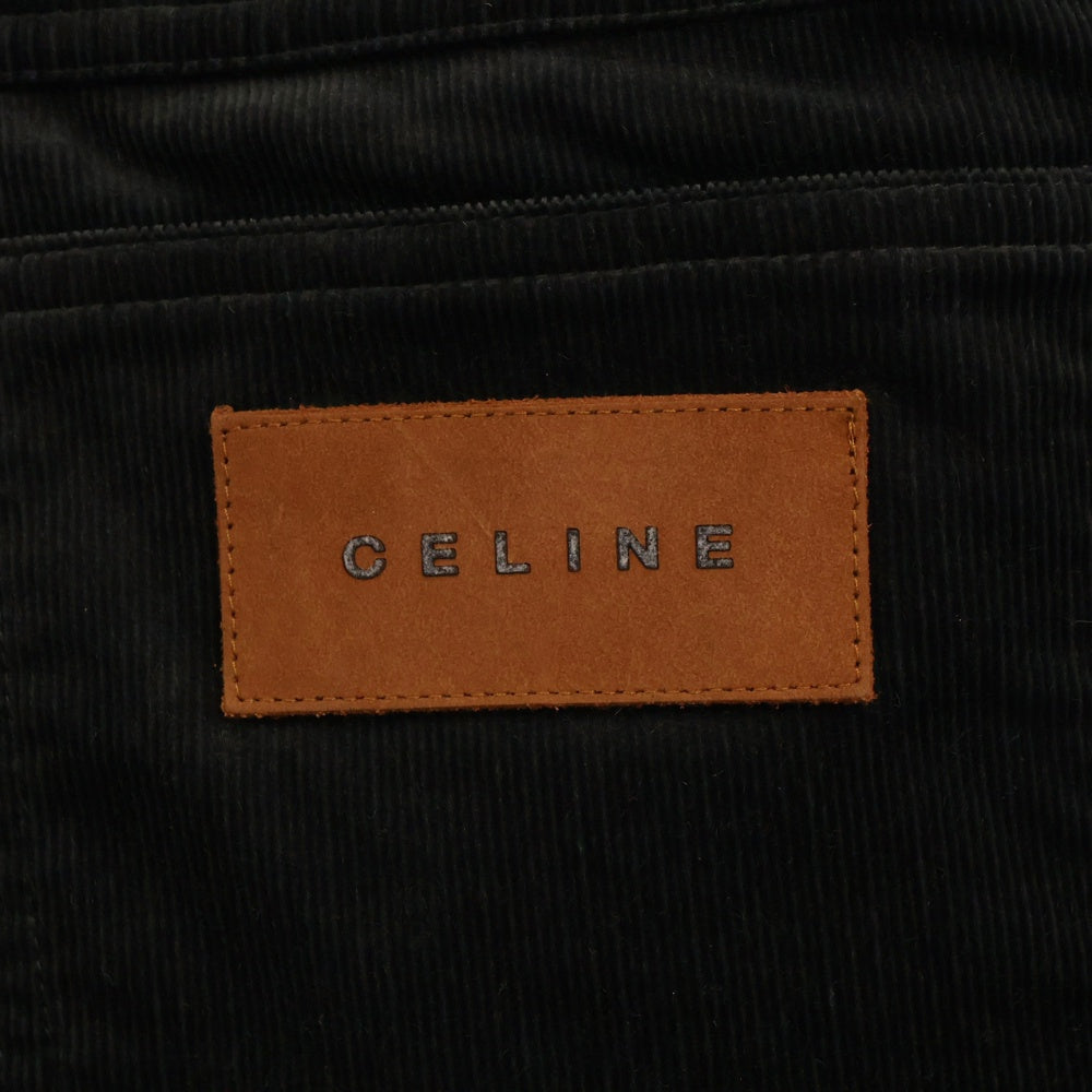 CELINE(セリーヌ) バック レザーパッチ ロゴ コーデュロイ ストレートパンツ ブラック レディース