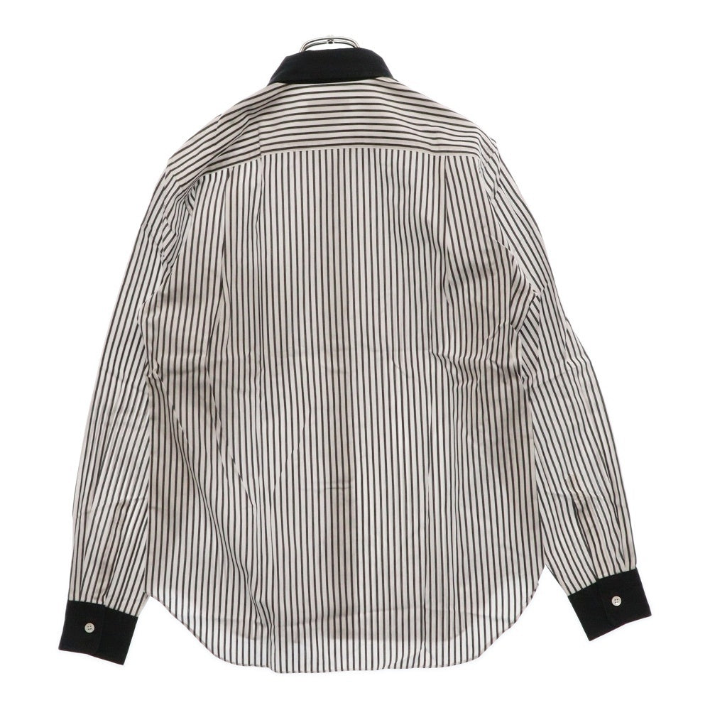 COMME des GARCONS HOMME PLUS(コムデギャルソンオムプリュス) ストライプ柄 丸襟 コットン 長袖シャツ ロングスリーブ ホワイト/ブラック PC-B005