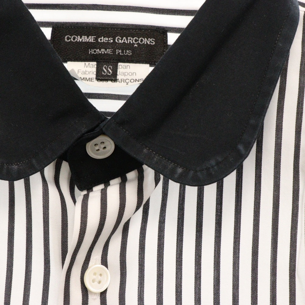 COMME des GARCONS HOMME PLUS(コムデギャルソンオムプリュス) ストライプ柄 丸襟 コットン 長袖シャツ ロングスリーブ ホワイト/ブラック PC-B005