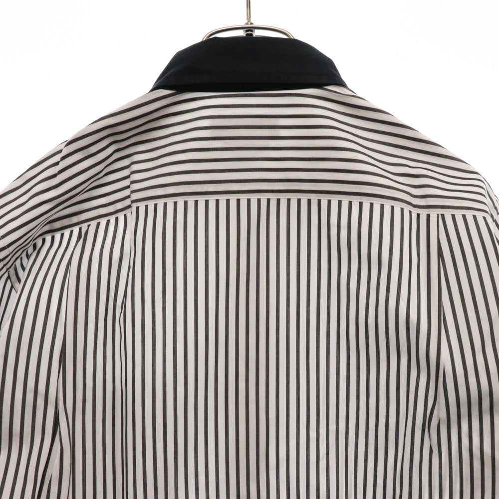 COMME des GARCONS HOMME PLUS(コムデギャルソンオムプリュス) ストライプ柄 丸襟 コットン 長袖シャツ ロングスリーブ ホワイト/ブラック PC-B005