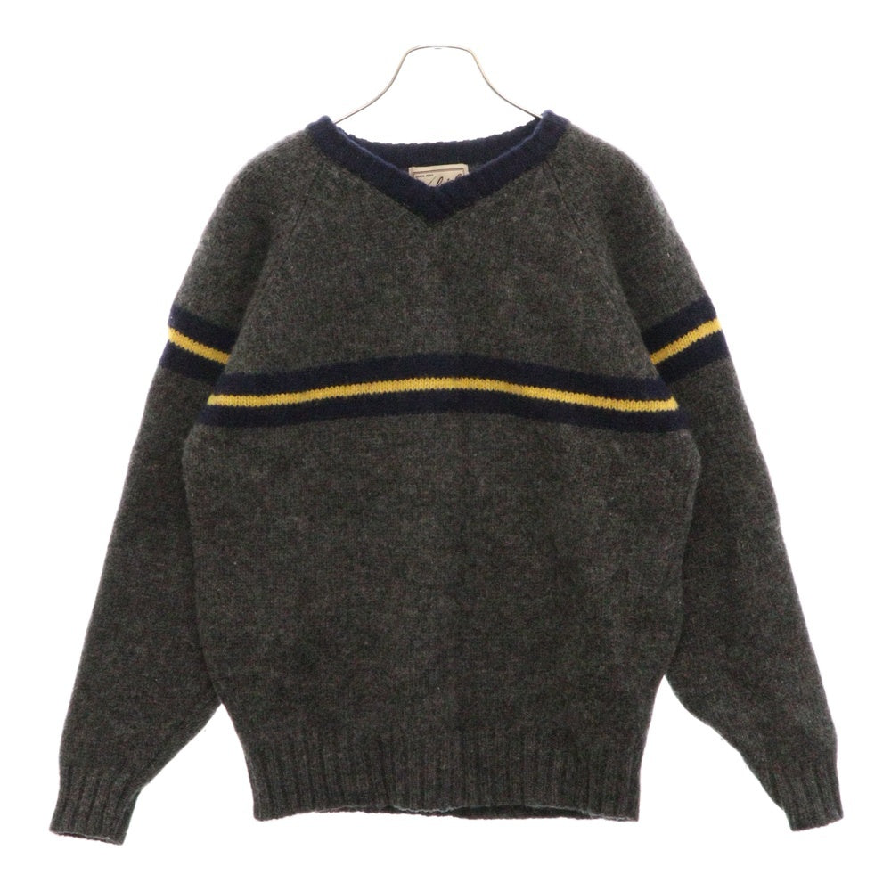 WOOLRICH(ウールリッチ) Vネック ウールニットボーダーセーター グレー UWV40C