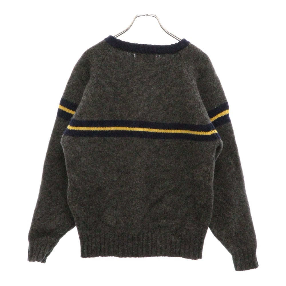 WOOLRICH(ウールリッチ) Vネック ウールニットボーダーセーター グレー UWV40C