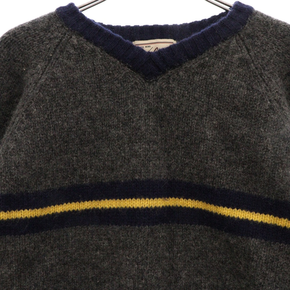 WOOLRICH(ウールリッチ) Vネック ウールニットボーダーセーター グレー UWV40C