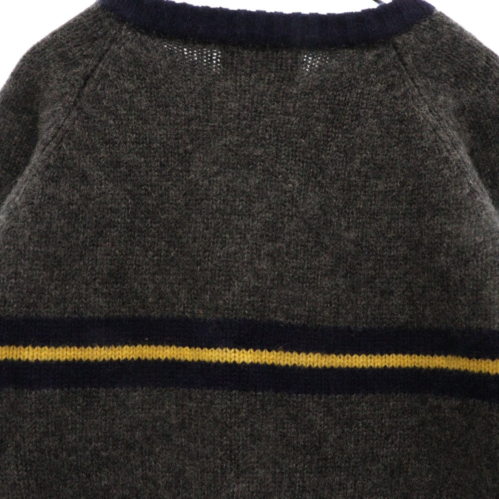 WOOLRICH(ウールリッチ) Vネック ウールニットボーダーセーター グレー UWV40C