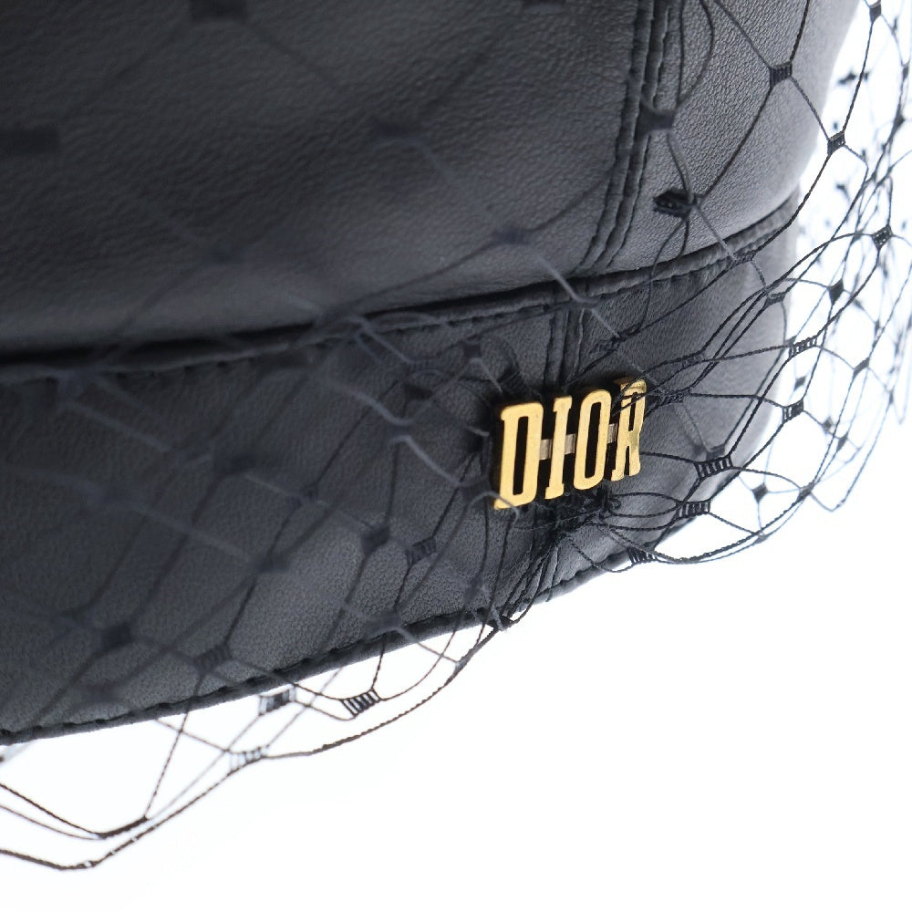 Christian Dior(クリスチャンディオール) ベール付 シルク ラムスキン キャスケット 帽子 ブラック レディース 85PAR920G700