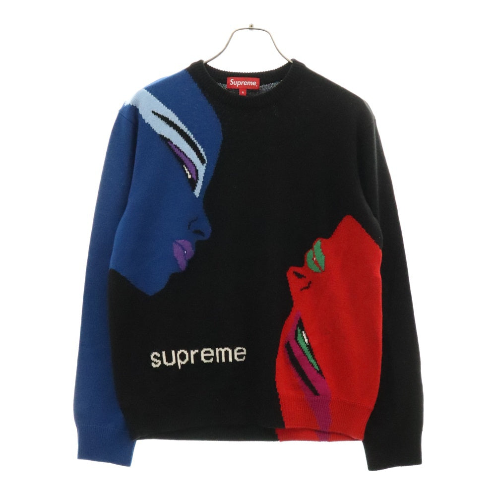 SUPREME(シュプリーム) 21AW Faces Sweater フェイスデザイン クルーネック ニットセーター ブラック
