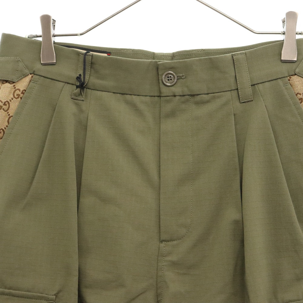 GUCCI(グッチ) GG MONOGRAM モノグラムロゴ サイドポケットショーツ ハーフパンツ オリーブ 742784 ZANW6