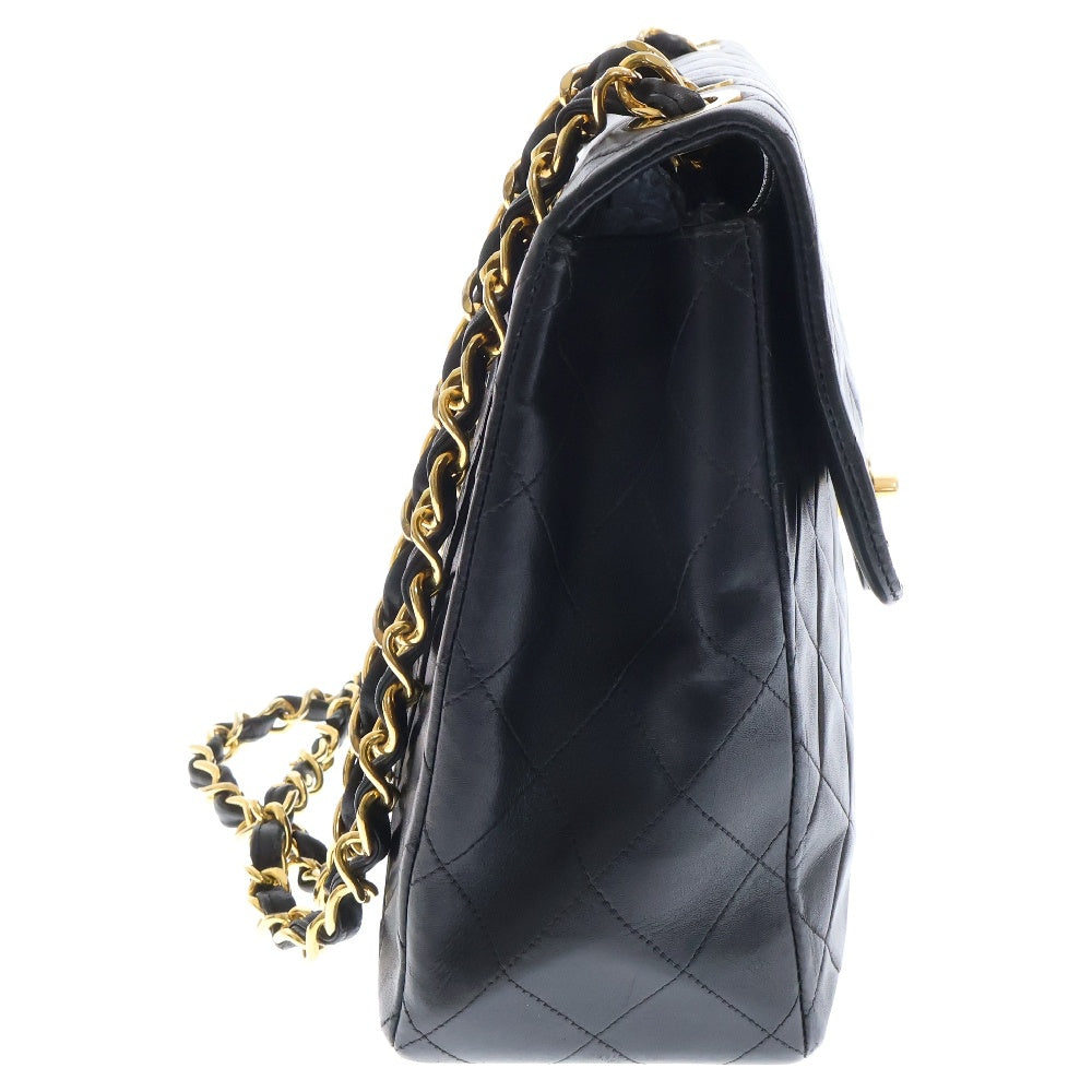 CHANEL(シャネル) デカマトラッセ 34 ラムスキン ゴールド金具 シングルフラップ チェーンショルダーバッグ ブラック 2番台