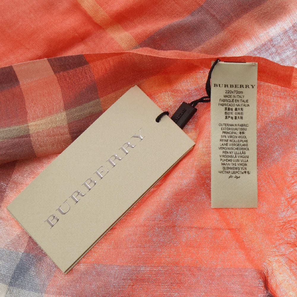BURBERRY(バーバリー) OMBRE GIANT CHECK チェック柄 シルク混 フリンジ 大判ストール スカーフ レッド レディース 70X220CM