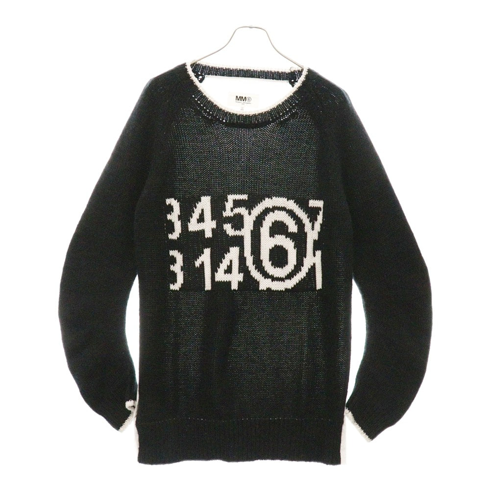 MM6 Maison Margiela(エムエムシックスメゾンマルジェラ) 23SS フロント ズームロゴ 異素材切り替え プルオーバー ニットセーター ブラック/ホワイト S52GP0144 S18190