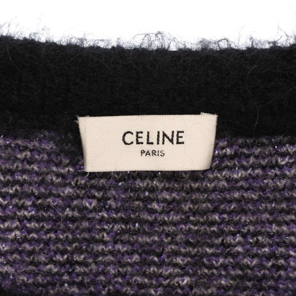 CELINE(セリーヌ) 22AW Argyle Mohair Blend Sweater アーガイルチェック柄 クロップド ボクシー ブラッシュド モヘヤ ウール ニット セーター パープル 2AA24606S