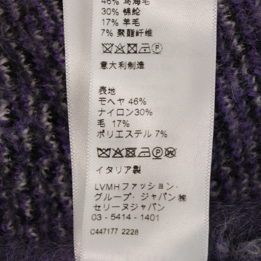 CELINE(セリーヌ) 22AW Argyle Mohair Blend Sweater アーガイルチェック柄 クロップド ボクシー ブラッシュド モヘヤ ウール ニット セーター パープル 2AA24606S