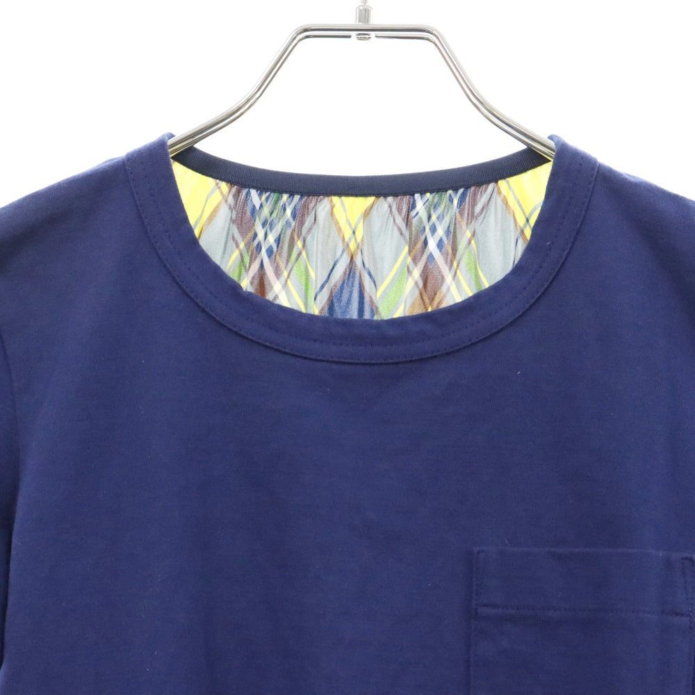 Sacai(サカイ) チェック柄 ドッキング クルーネック コットン プルオーバー カットソー 半袖Tシャツ ブルー/イエロー 18-03870 レディース
