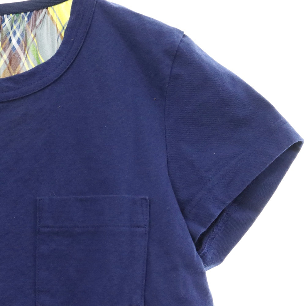 Sacai(サカイ) チェック柄 ドッキング クルーネック コットン プルオーバー カットソー 半袖Tシャツ ブルー/イエロー 18-03870 レディース