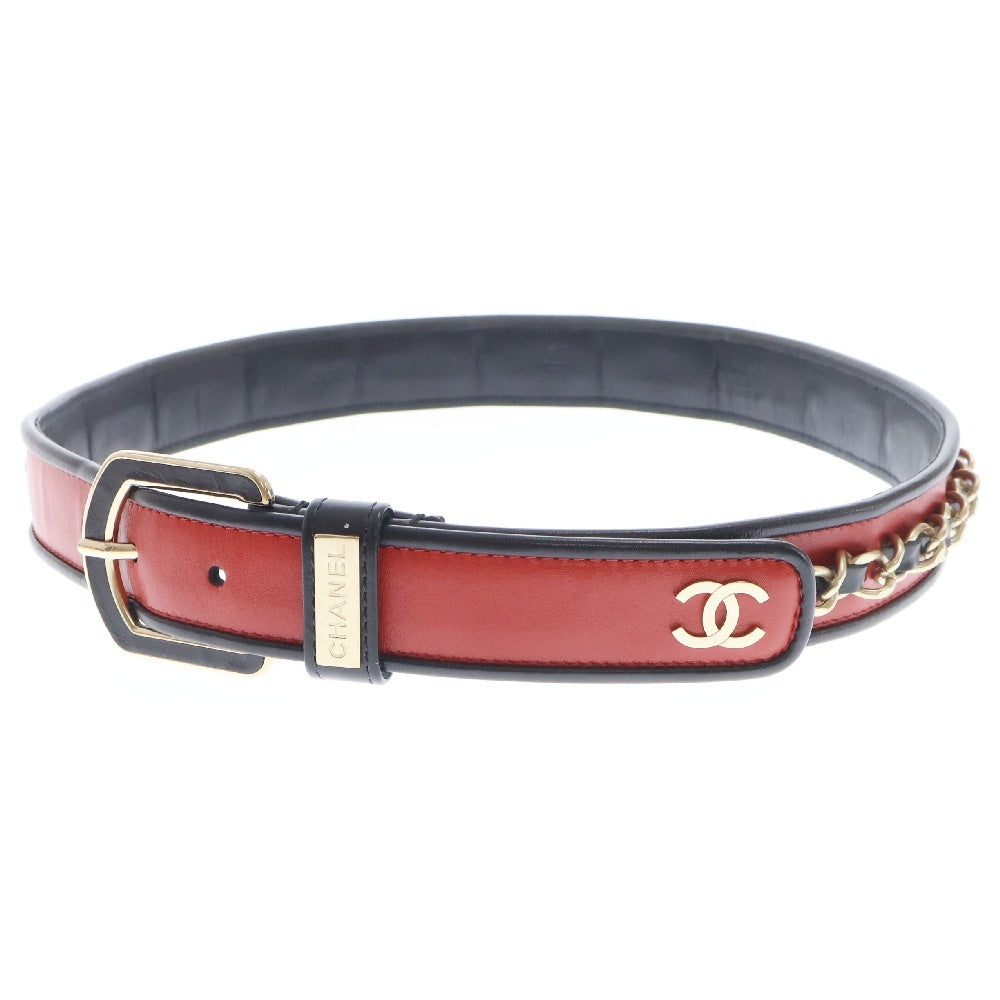 CHANEL(シャネル) チェーンドッキング ミニココマーク レザーベルト レッド/ブラック レディース