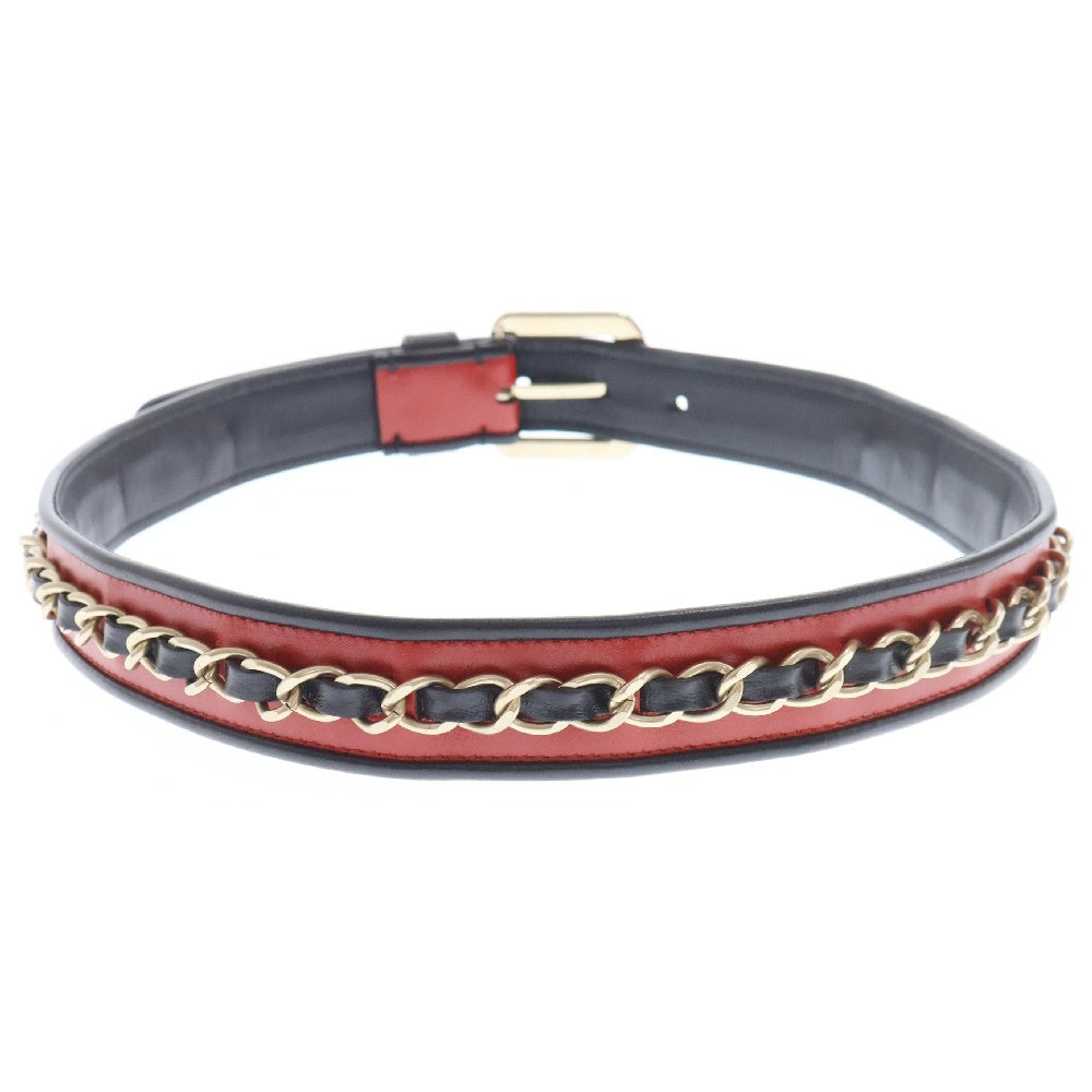 CHANEL(シャネル) チェーンドッキング ミニココマーク レザーベルト レッド/ブラック レディース