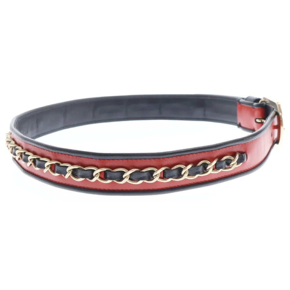 CHANEL(シャネル) チェーンドッキング ミニココマーク レザーベルト レッド/ブラック レディース