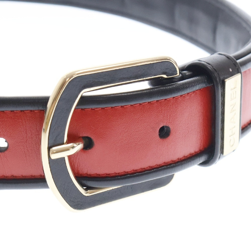 CHANEL(シャネル) チェーンドッキング ミニココマーク レザーベルト レッド/ブラック レディース