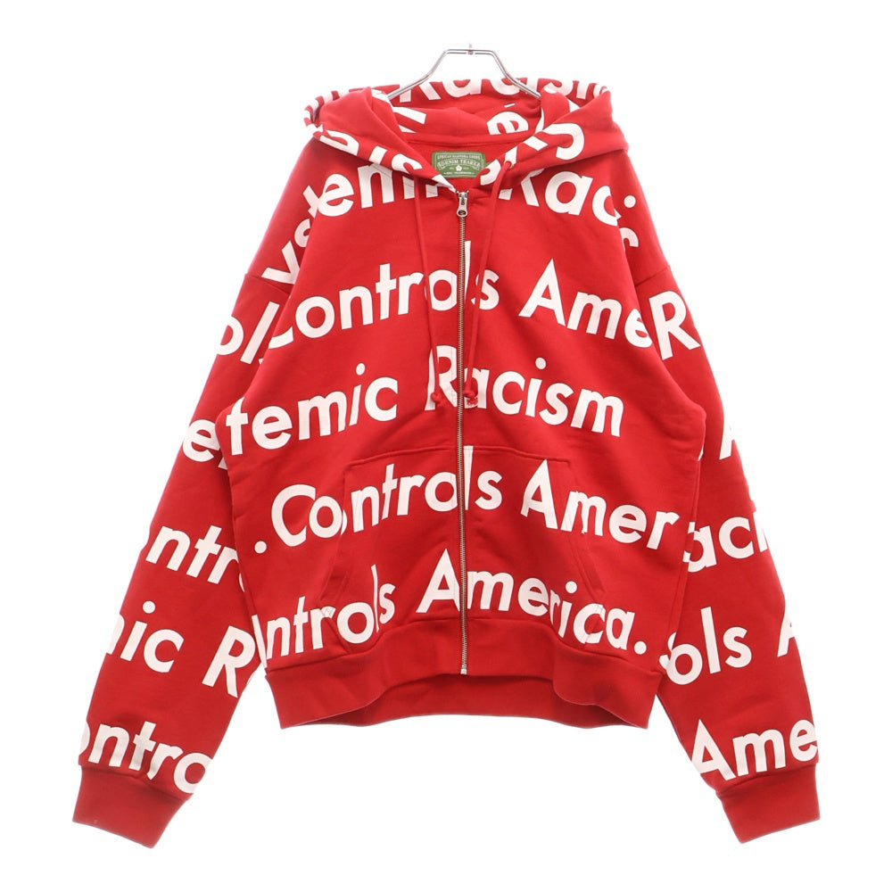 DENIM TEARS(デニムティアーズ) ×ARTHUR JAFA SYSTEMIC RACISM CONTROLS AMERICAN ZIP UP HOODIE アーサージャファ ジップアップパーカー フーディー レッド