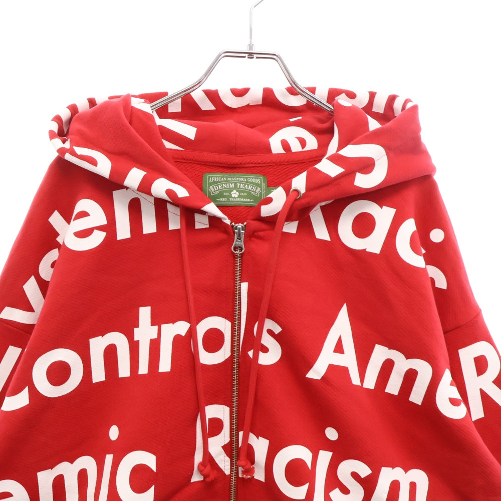 DENIM TEARS(デニムティアーズ) ×ARTHUR JAFA SYSTEMIC RACISM CONTROLS AMERICAN ZIP UP HOODIE アーサージャファ ジップアップパーカー フーディー レッド